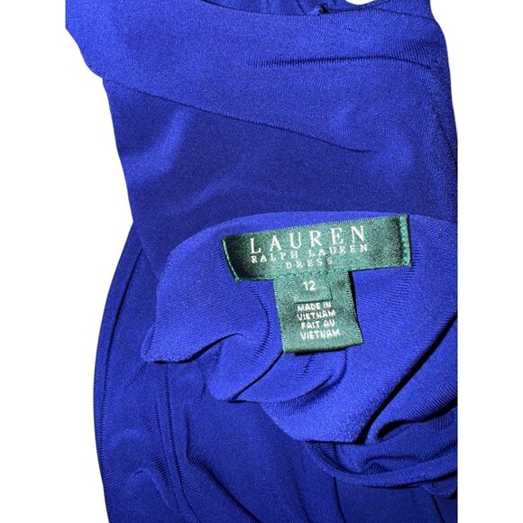 Ralph Lauren Womens Cap-Sleeve V-Neck Blue Midi Dress Polyester Blend - Picture 9 of 11